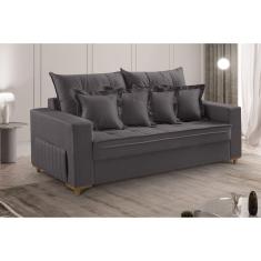 Sofá 3 Lugares Beny 200cm com Almofadas e Pés de Madeira Marrom