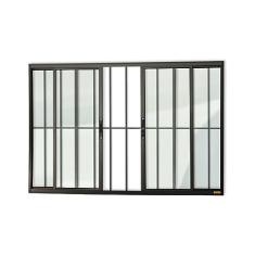 Janela Confort 4 Folhas com Grade Vidro Liso 120cm x 150cm Brimak Preto