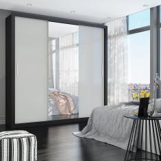 Guarda Roupa Casal 4 Espelhos 3 Portas de Correr 4 Gavetas Max Plus Espresso Móveis Preto/Off White