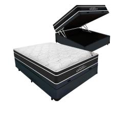 Cama Box Baú Casal Cinza + Colchão De Molas Ensacadas - Ortobom - Elegant SuperPocket - 138x188x70cm