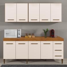 Cozinha Completa 9 Portas e 3 Gavetas Atenas Kaiki Móveis Marrom/Off White