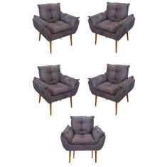 Kit 05 Poltrona Opala Sofá Sala, Quarto, Escritório Suede Cor:cinza