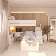 Beliche Multifuncional Solteiro Adulto com Escrivaninha Star Office Branco Perfect Wood