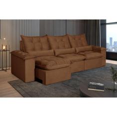 Sofá 5 Lugares Retrátil e Reclinável Atlantis Veludo Marrom Terracota