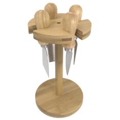 Jogo de 4 facas para queijo com suporte em bambu