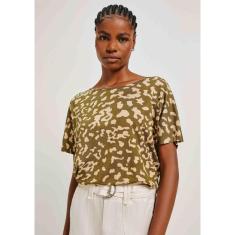 Blusa Feminina Manga Curta Estampada - Bege XG-Feminino