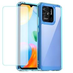 Wanyuexes Capa para Redmi 10C, 220333QBI Capa com protetor de tela de vidro temperado, antiamarelamento, parte traseira rígida transparente de policarbonato e capa protetora de TPU macio para Xiaomi