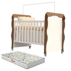 Berço Americano New Nanda Branco Amadeirado com Colchão Gazin - Carolina Móveis