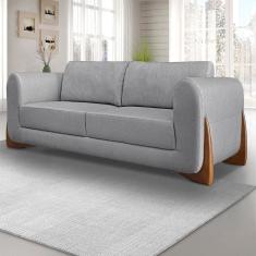 Sofá 2 Lugares Luxo Linho 1,60m Pés Em Madeira De Jequitibá - Cinza Cinza