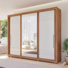 Guarda-roupa Casal 270,60cm 3 Portas de Correr sem Pés 100% Mdf Aracruz Espresso Móveis Cinamomo/Off White