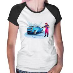 Baby Look Raglan Lava Jato Mulher - Foca na Moda, Branco, Preto, P