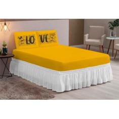 Jogo de lençol casal queen 3 peças com elastico estampado love jornal 