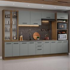 Armário de Cozinha Completa 340cm Rustic/Cinza Agata Madesa 01