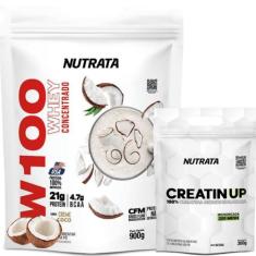 Kit Suplemento Whey Protein W100 Nutrata 900g Creatina 300g Pura Refil