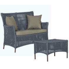 1 Sofá Área e Mesa Igapó Alumínio Pintura Marrom Corda Náutica Estofado Impermeável Almofada 8 Trama