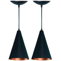 Kit 2 Pendentes Cone em Alumínio  Preto Fosco e Cobre