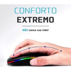Mouse sem fio recarregável wireles optico led rgb ergonômico