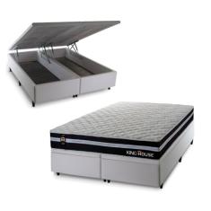 Conjunto Box Baú Branco Durham Preto 193x203x67 c/ Molas Ensacadas