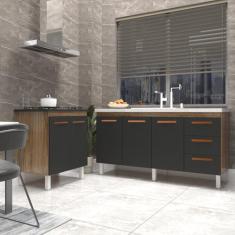 Balcão Cozinha Gabinete Para Pia 138 cm Carine e Balcão Fran Para Cook