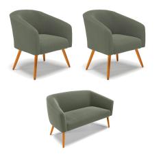 Namoradeira e 2 Poltronas Pé Palito Castanho Stella Bouclê Verde Pistache D03 - D'Rossi