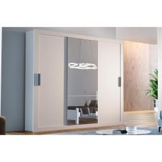 Guarda Roupa Casal Veneza Luxo 3 Portas de Correr 4 Gavetas MDF com Espelho Branco Móveis Rufato