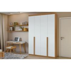 Guarda Roupa Solteiro Alonzo 4 Portas de Bater 2 Gavetas Madeira-MDF Amêndoa-Branco Lopas