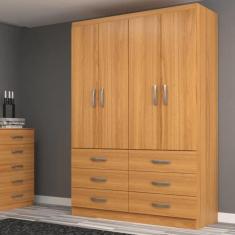 Guarda Roupa Casal Treviso 4 Portas de Bater 6 Gavetas MDP Cinnamomo Evidência Móveis