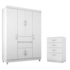 Guarda Roupa e Cômoda Infantil Solteiro Pescara 6 Portas 2 Gavetas MDP Branco Rosa Casa H