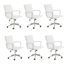 Conjunto 6 Cadeiras de Escritório Presidente Giratória Sevilha Baixa Rivatti Branco