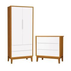 Jogo de Quarto Infantil Guarda Roupa 2 Portas e Cômoda 3 Gavetas Classic com Pés Amadeirado - Reller Móveis