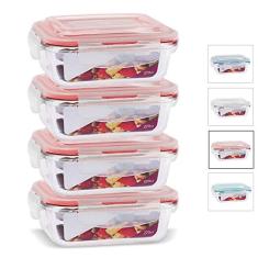 Casa Linda Kit de Potes de Vidro Retangular com Tampa Hermética 370ml Vermelho (QH) 16cm x 11,5cm x 5,8cm Funcional