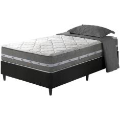 Cama Box Solteiro Preto + Colchão Molas Ensacadas Miami Cinza Com Preto