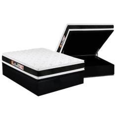 Cama Baú Casal Blindada + Colchão de Espuma Dupla Face Castor D45 Blac