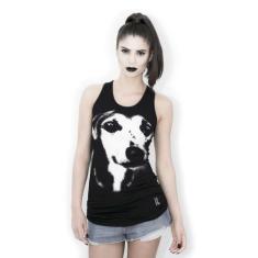 Regata Feminina Drapeada Preta - Estampa Cão ANIMI, M
