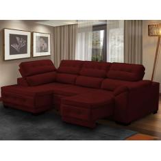 Sofá Canto Chaise Luiza 5 Lugares Retrátil Reclinável 250 Cm Mola Pill