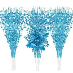 OCTERIC Pacote com 30 galhos artificiais de glíter, baga e flores, palitos artificiais de Natal, palitos de galhos florais falsos, decorações de Natal para vaso de árvore de Natal, faça você mesmo,
