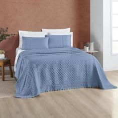 Cama Casal Queen Size Bordado Inglês London Azul - Jm Enxovais