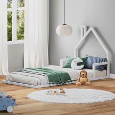 Cama Casinha Infantil Branco Madeira Montessoriana de Chão Eloa