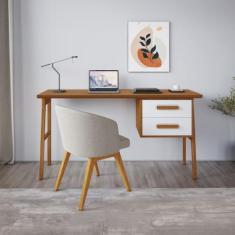 Escrivaninha Mesa Escritório Estruturada em 2 Gavetas 130cm Pés em Mad