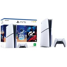 Console de Videogame PS5 Slim Sony 1000GB com Jogos Astro Bot e Gran Turismo 7 Design Compacto Branco