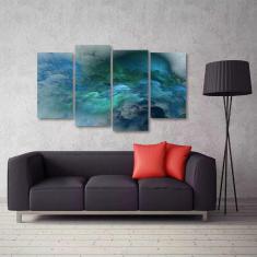 Quadro Nuvem Azul Sala Escritório Em Tecido 4 Peças 1