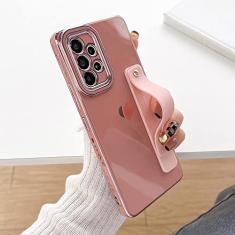 Estojo de coração de amor lateral de revestimento de luxo para Samsung Galaxy S23 S22 Ultra S20 FE S21 Plus A52 A53 A23 A14 A12 A13 capa de alça de pulso, rosa, para Samsung A12