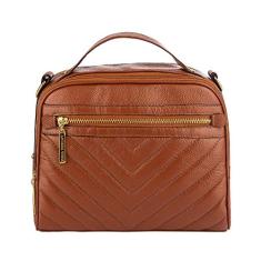 Bolsa baú pequena de couro liso Lara - Whisky