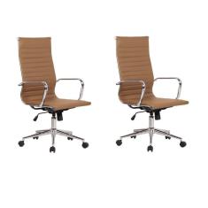 Conjunto 2 Cadeiras de Escritório Presidente Giratória Sevilha Alta Rivatti Marrom Escuro