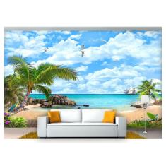 Papel De Parede Paisagem Digital Caribe Mar 3D Dah01
