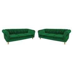 2 Sofás Chesterfield Capitone Duque Suede Verde Bandeira 1,80