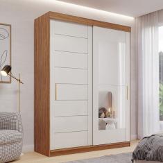 Guarda-roupa Solteiro 3 Portas de Correr 3 Gavetas sem Pés 100% Mdf Dubai Espresso Móveis Cinamomo/Off White