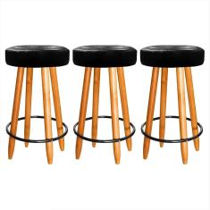 Kit 3 Banqueta Madeira Industrial Balcão Bar Courino Preto