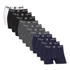 Kit 12 Cueca Boxer Masculino Polo Wear Microfibra Confortavel, Sortido