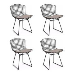 Kit 4 Cadeiras Bertoia Preta com Assento Bege - CASA BENNE